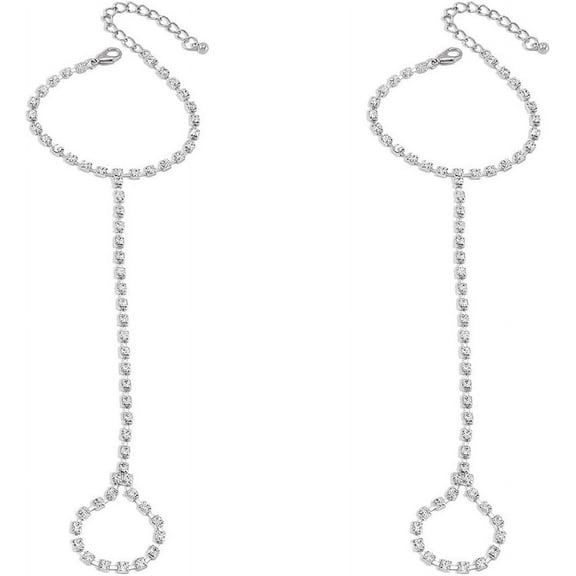 Rhinestone Anklet Foot Chain Barefoot Sandals Anklets for Women Shiny CZ Crystal Anklet with Toe Ring Beach Wedding Ankle Bracelets Foot Chain Jewelry for Wedding