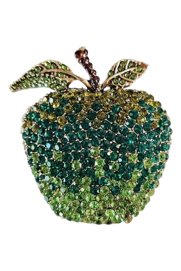 Rhinestone Apples Brooch Pin for Women Crystal Fruit Brooches Lapel Pins Cute Dress Accessories Xmas Festival Jewelry Gift