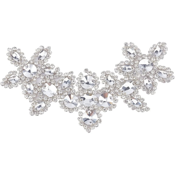Rhinestone Applique Silver V-Neck Neckline Applique Iron/Sew on Rhinestone Applique for Wedding Dress Neckline/Belt/Headpiece Rhinestones Gown Embellishments Colorful DIY