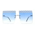 thumbnail image 1 of Rhinestone Argyle Pattern Jewel Rimless Oversize Rectangle Sunglasses Silver Blue, 1 of 4