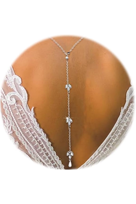 Rhinestone Back Chain Necklace for Backless Dress Back Necklace Crystal Bridal Pearl Drop Back Chain Shoulder Body Jewelry[s967]