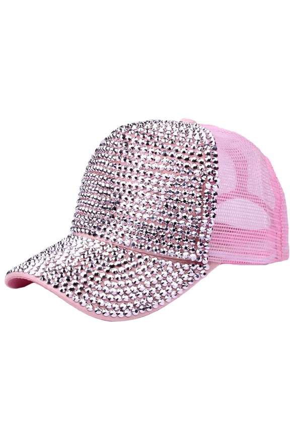 Rhinestone Baseball Cap Bun Ponytail Adjustable Hat Shiny Denim Sun Hat
