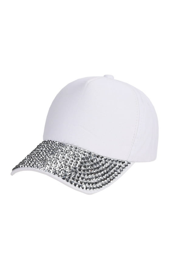 Rhinestone Baseball Cap for Women, Bling Bling Party Hat with Crystal Decoration, Adjustable Snapback Cap for Date Night, Concerts, and Trendy Casual Outfits-White