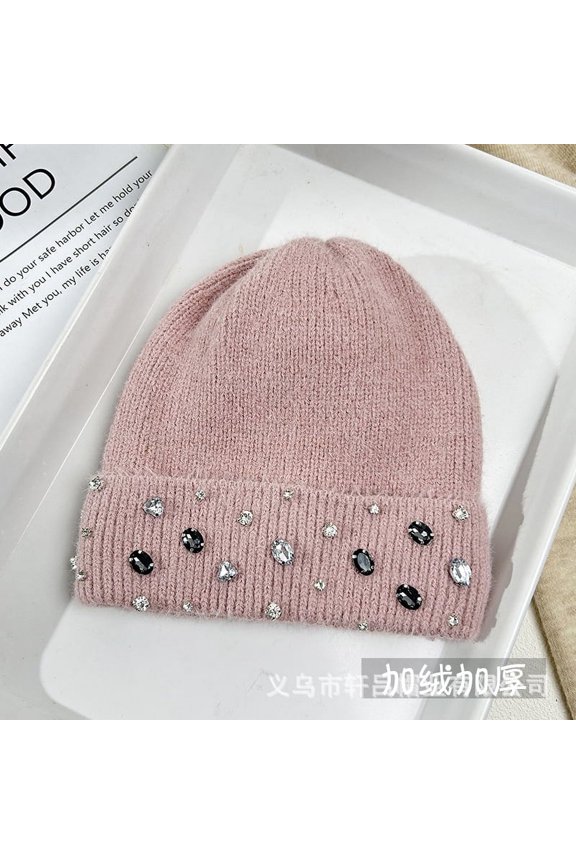 Rhinestone Beanie Soft Warm Winter Skully Hat (FreeSize, CreolePink)