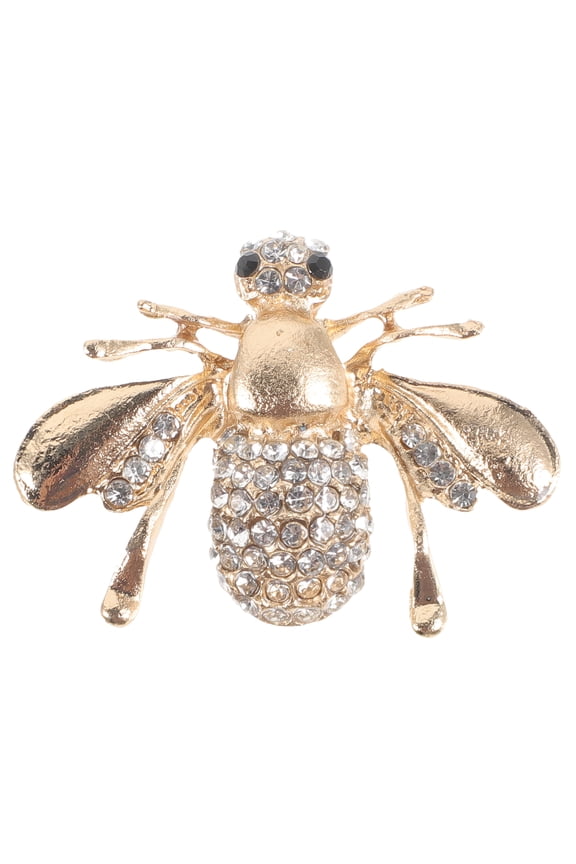 Bee Shape Brooch Pin Golden Alloy Rhinestone 1Pack 1.7x1.2in