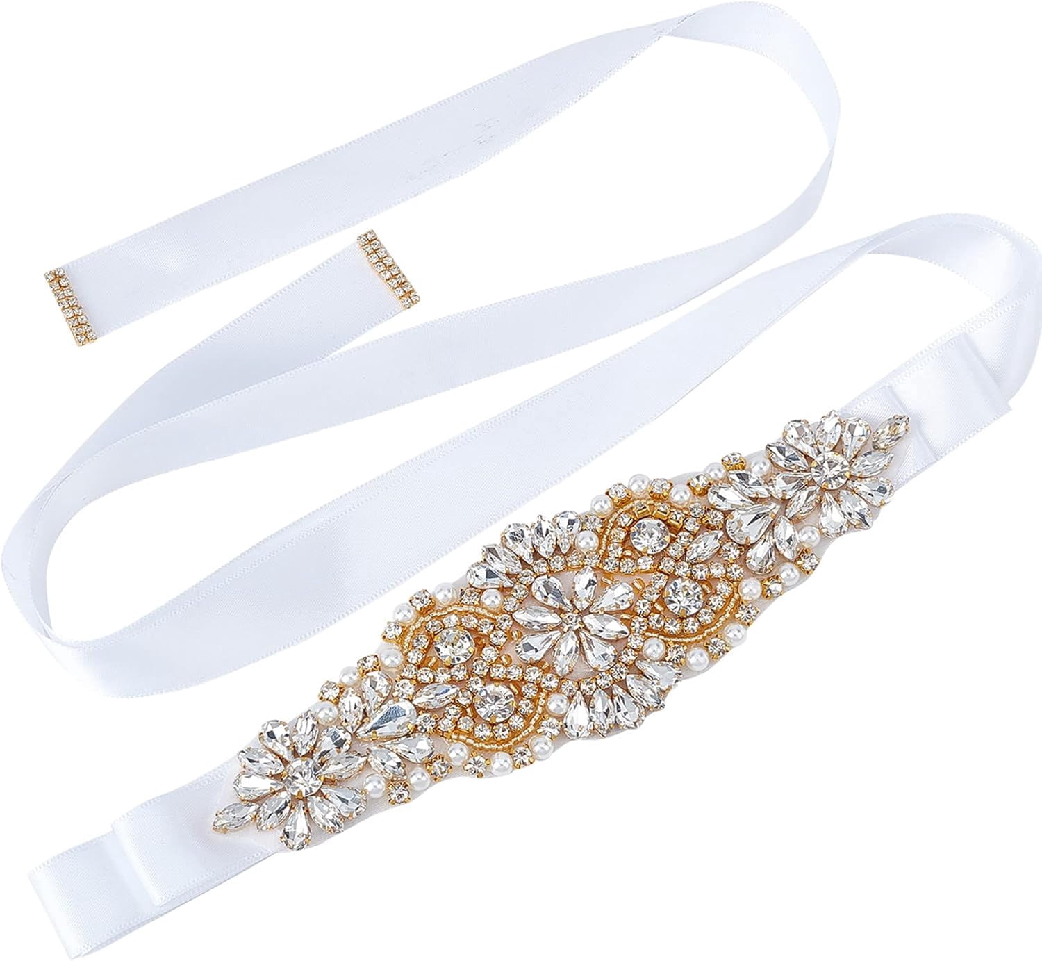 Bridal Gown Accessory Rhinestone Bridal Belt Sash Crystal Pearl Wedding Dress Belt For Gowns, 13.6x2 Inch With Ribbon Wedding Sash Belt Bridal Gown Accessory Rhinestone Bridal Belt Sash Crystal Pearl Wedding Dress Belt For Gowns, 13.6x2 Inch With Ribbon Wedding Sash Belt