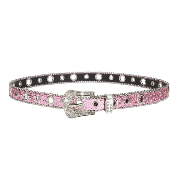 Rhinestone Belt, Women Waist Belt, Adjustable Metal Prong Buckle Casual 40.6inch Girl Waist Belt Bling Cowgirl Belt for Skirt