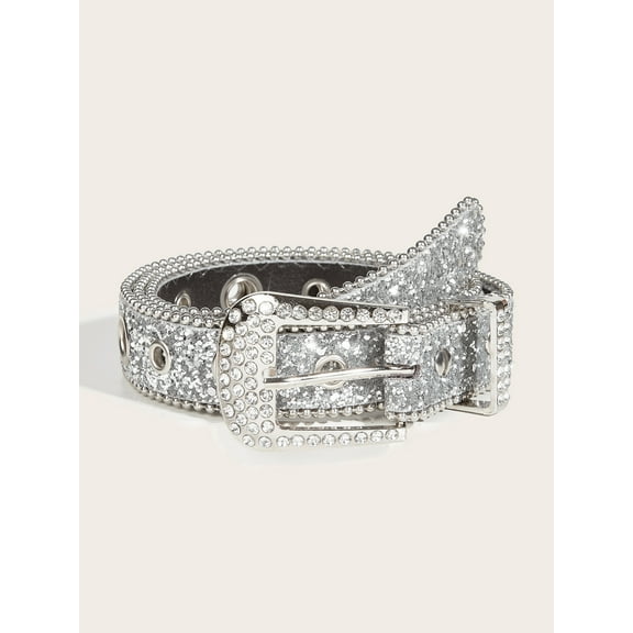 Rhinestone Belt Women's ins Style Thin Belt Decoration Fashion Personality Sequin Jeans with match Design Sense-Silver glitter-115cm