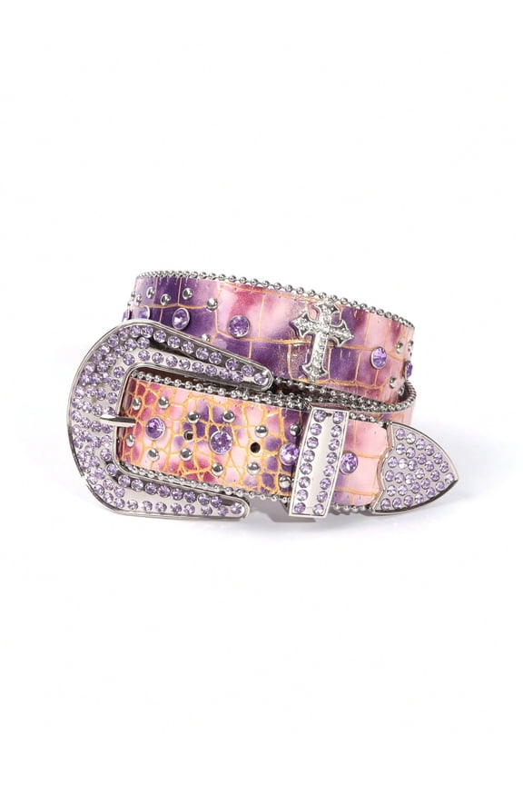 Rhinestone Belt for Men & Women, Western Cowboy Belt with Bling Cross Design for Jeans