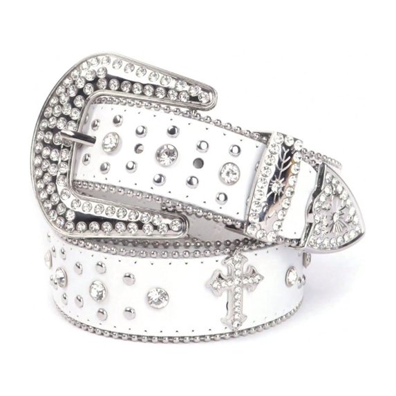 ESTRAPVIA Rhinestone Belt for Men & Women, Western Cowboy Cowgirl Belt with Bling Cross Design for Jeans