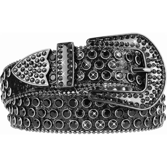 Rhinestone Belt for Women Men, Western Cowgirl Cowboy Bling Sequin Leather Belt for Jeans Pants(for  size 29-39"