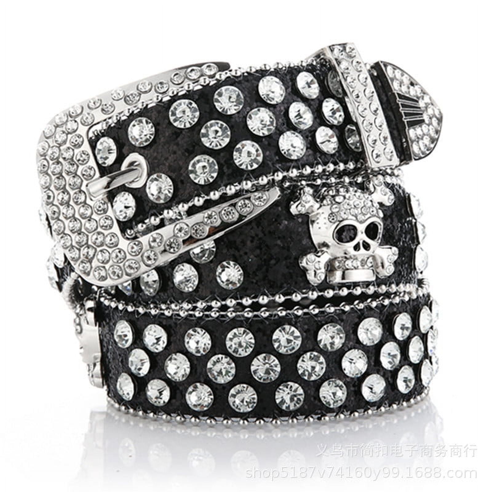Rhinestone Studded Skull Belt Western Style Faux Leather 1.3\