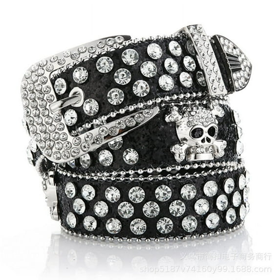 Rhinestone Belts for Women Men, Bling Studded Leather Skull Belt Western Style