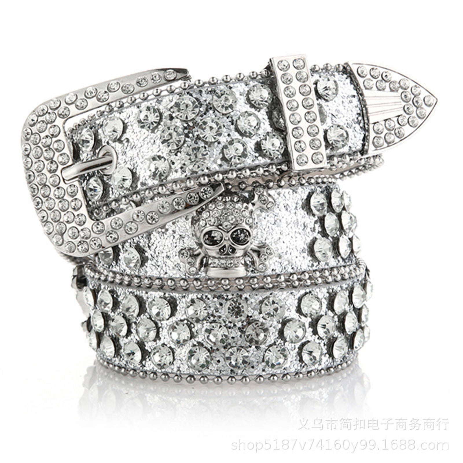 7522 Men Women Skull Rhinestone Leather Belt Western Fashion Studded Bling Amazon.com: EVERBLTING Skull Rhinestone Belt for Men Women  main image 2