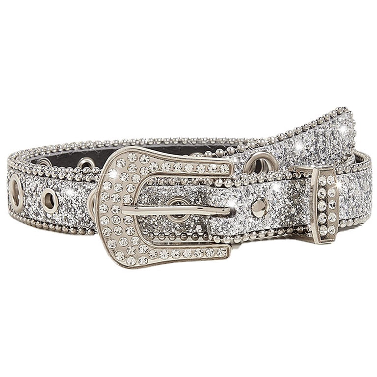 Rhinestone Studded Belt for Women, Fits Waist 27-39 Inch Amazon.com: Eohak Womens Rhinestone Studded Western Leather  main image 3