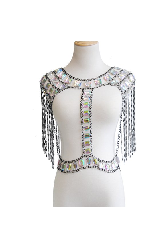 Rhinestone Bikini Chain Sexy Sequins Body Chains Summer Bra Body Jewelry for Women and Girls black