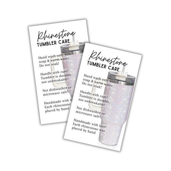 Rhinestone Bling Jeweled Cup Tumbler Custom Mug Care Instruction Cards 50 pk 2x3.5 Tags Stickers Washing Instructions Glitter DIY Price Tags