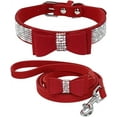 thumbnail image 1 of Rhinestone Bling Leather Dog Cat Collar & Leash Set, Crystal Diamonds Studded Cute Bowknot Puppy Small Medium Dogs Collar Puppy Leash, 1 of 5
