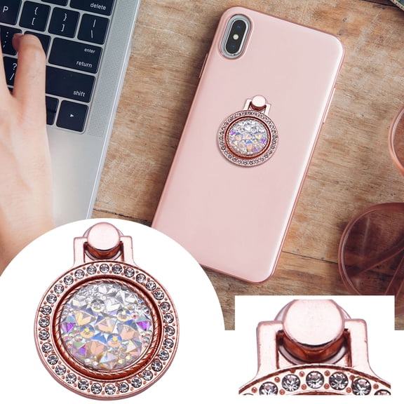 Rhinestone Bling Phone Ring Holder, 360° Rotation Finger Grip Kickstand, Universal Metal Phone Ring for All Smartphones