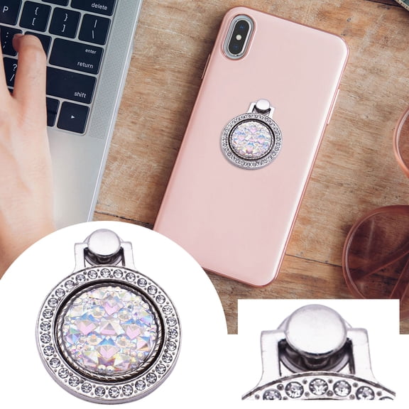 Rhinestone Bling Phone Ring Holder, 360° Rotation Finger Grip Kickstand, Universal Metal Phone Ring for All Smartphones