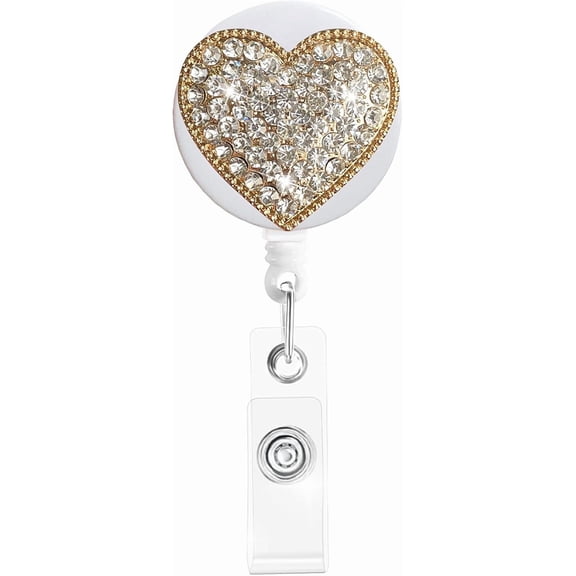Rhinestone Bling Retractable Badge Holder for Nurses - 24 inch Cord, Alligator Clip, Multiple Fun Designs (Healthcare Workers, Teachers, Students)