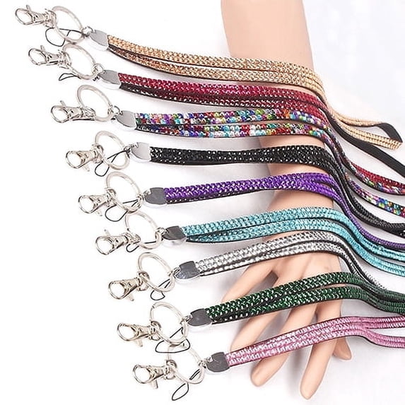 Rhinestone Bling Shiny Custom Lanyard ID Badge Cellphone Key Holder Ring,Sky Blue