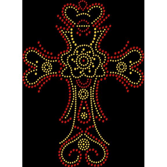 Rhinestone Bling Sparkle Iron On Transfer DIY Gothic Cross Gold Red