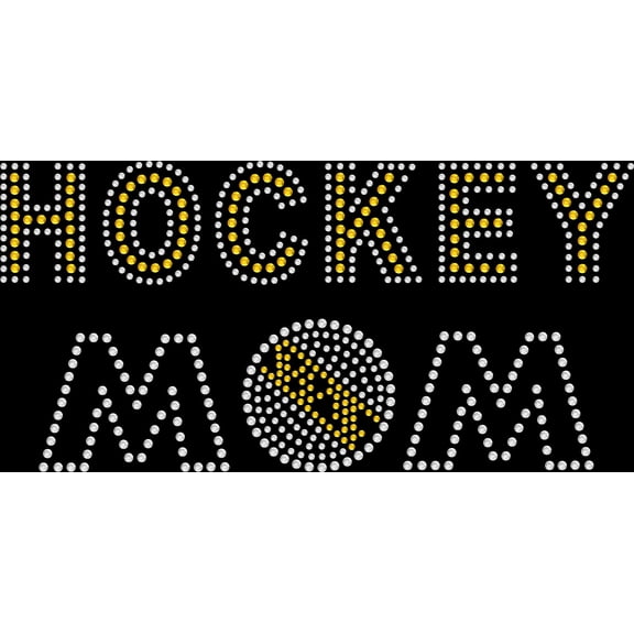 Rhinestone Bling Sparkle Iron On Transfer DIY Hockey Mom Puck Yellow