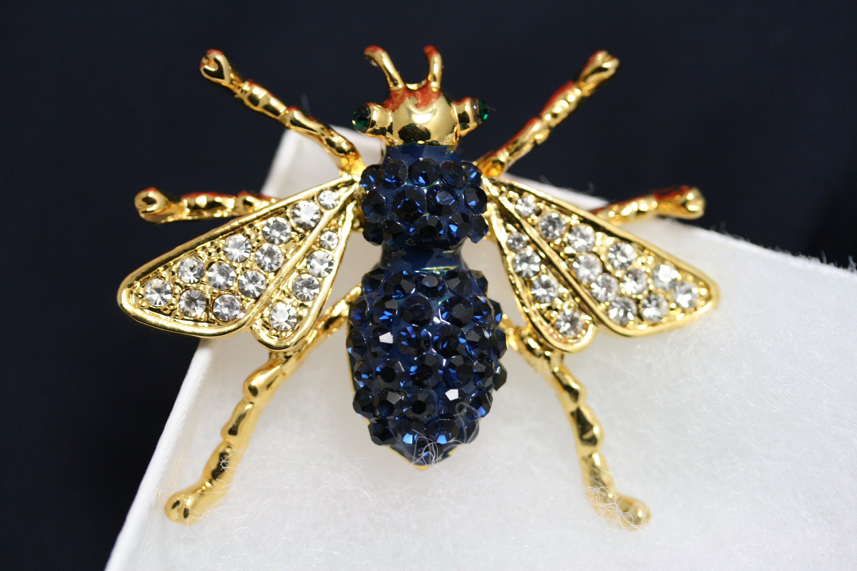Rhinestone Blue Sapphire Bumble Bee Pin Brooch for Women, Crystal Bee ...