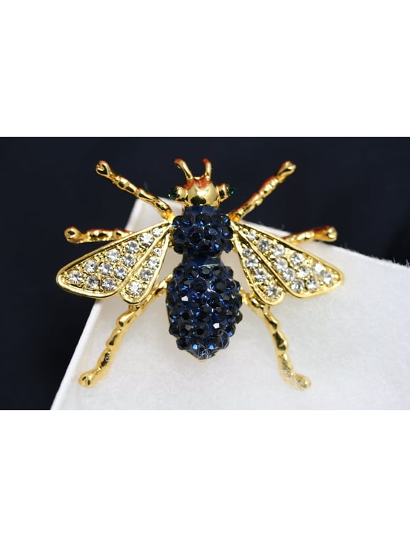 Rhinestone Blue Sapphire Bumble Bee Pin Brooch for Women, Crystal Bee Pin Jewelry