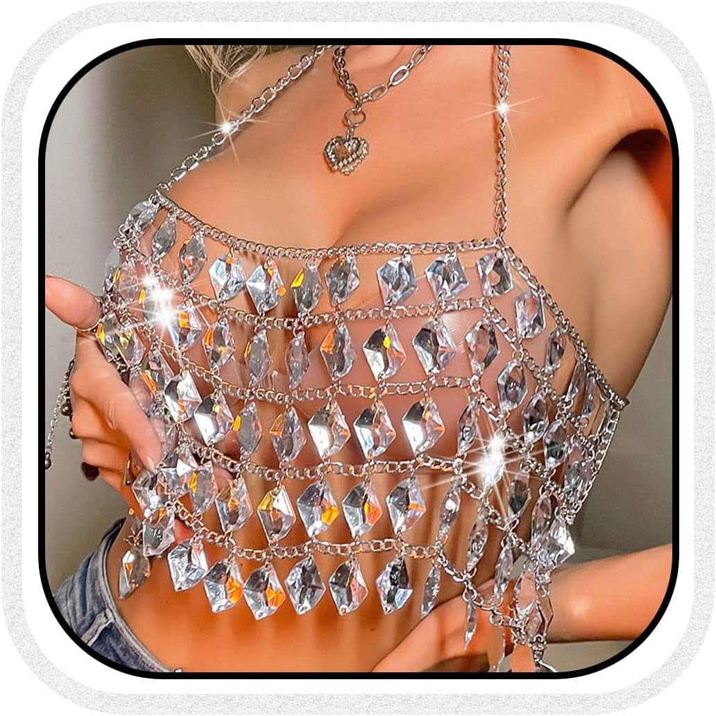トップス S customize chain tops Rhinestone Crystal Body Chain Top (Ready to Ship) – Prima