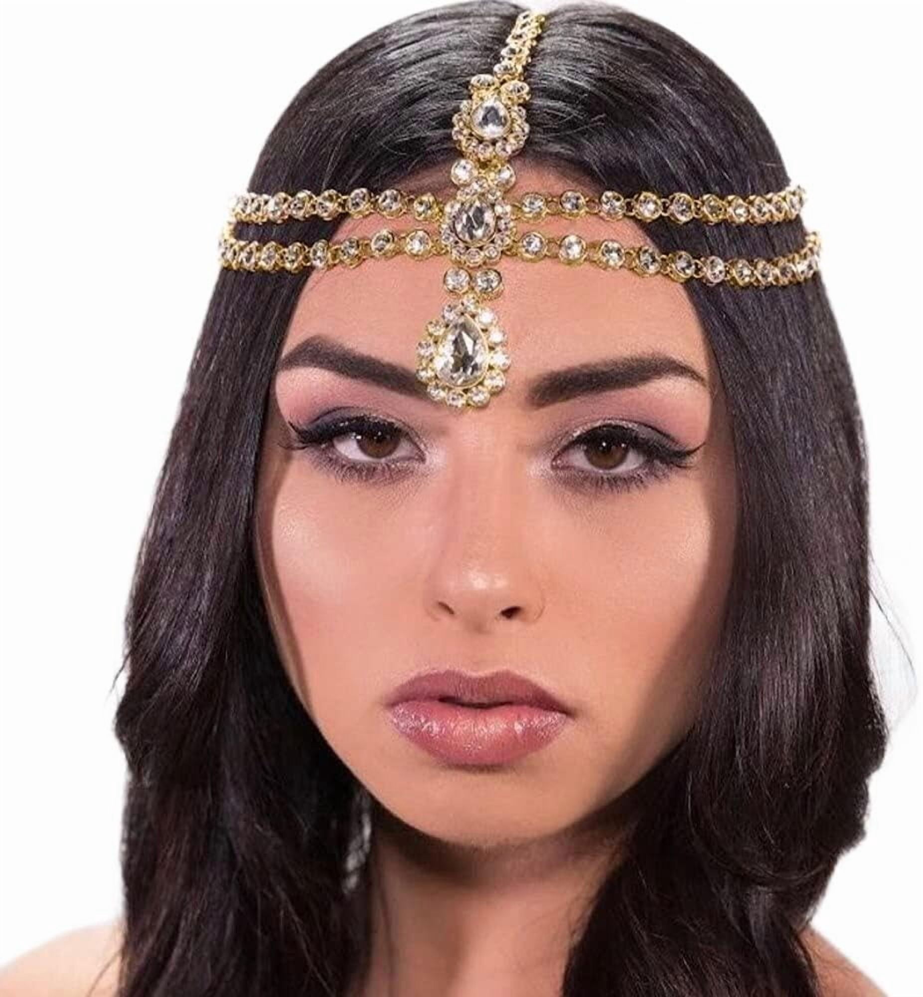 Layered Rhinestone Head Chain Gold Bridal Headpiece Festival Hair Accessory Bridal Boho Head Chain Vintage Gothic Gold Head Chain  main image 4