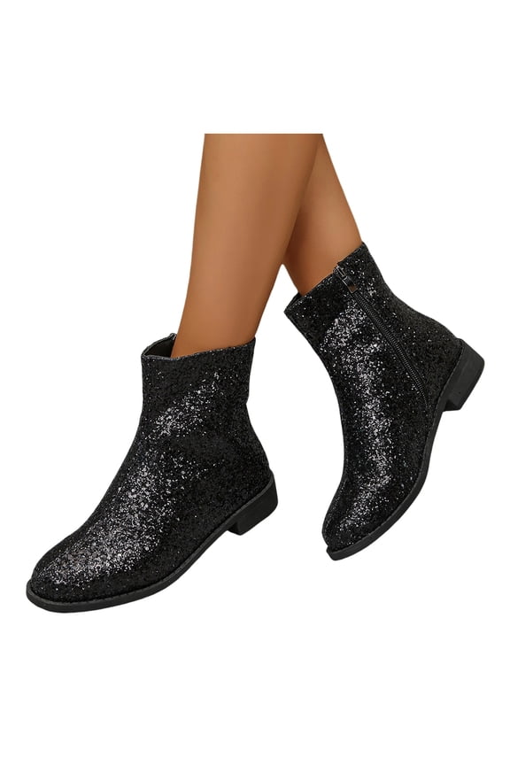 Rhinestone Boots for Women Sparkly Western Ankle Sock Booties Ladies Chunky Heel Glitter Pull on Dress Party Prom Pumps
