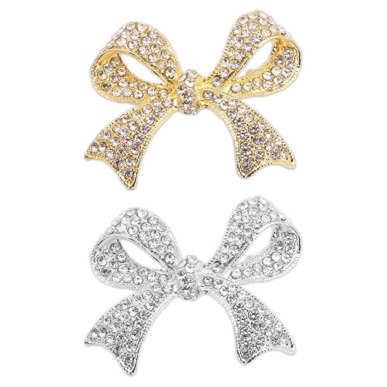 Rhinestone Bow Brooch Pin, 2Pcs Elegant Crystal Sparkly  display picture 1