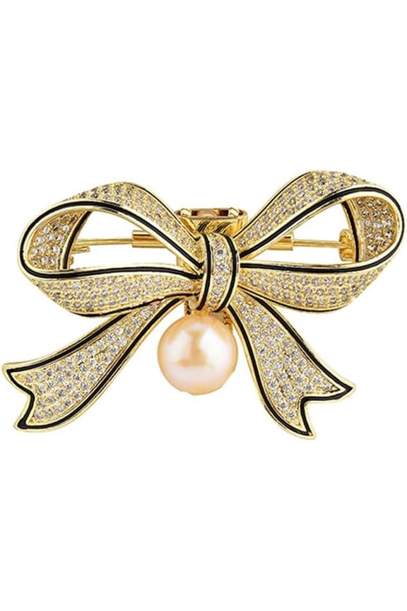 Rhinestone Bow Brooch Pin for Women Shiny CZ Crystal Pearl Dangling Ribbon Bow Knot Lapel Pins Wedding Party Dance Banquet Dress Suit Shirt Scraf Clip for Clothes Accessories Jewelry