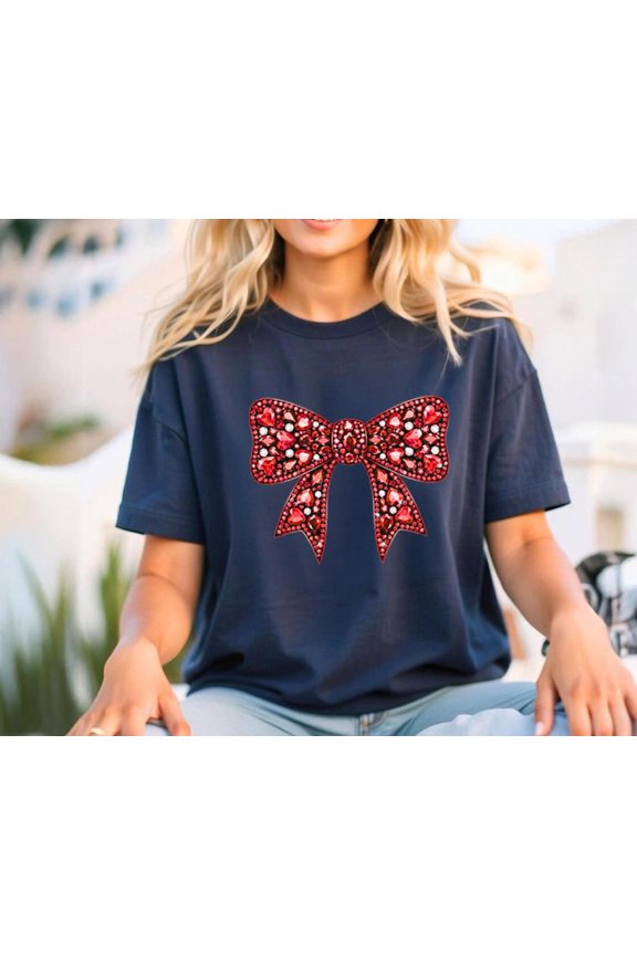 Rhinestone Bow Graphic Tee Shirt Unisex Full Size S-5XL