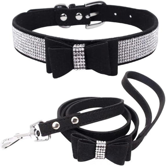 Rhinestone Bowtie Small Dog Collar, Diamond Puppy Collars Bow Crystal Bling Jeweled Glitter Female Pets Adjustable Collar, for Small Medium Dogs & Cats