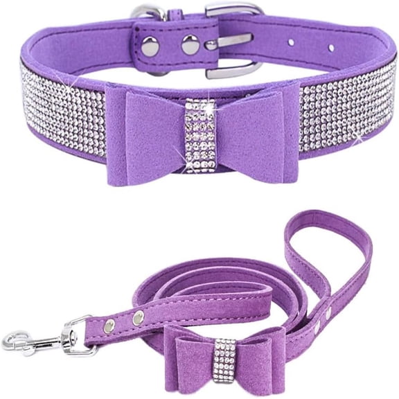 Rhinestone Bowtie Small Dog Collar, Diamond Puppy Collars Bow Crystal Bling Jeweled Glitter Female Pets Adjustable Collar, for Small Medium Dogs & Cats