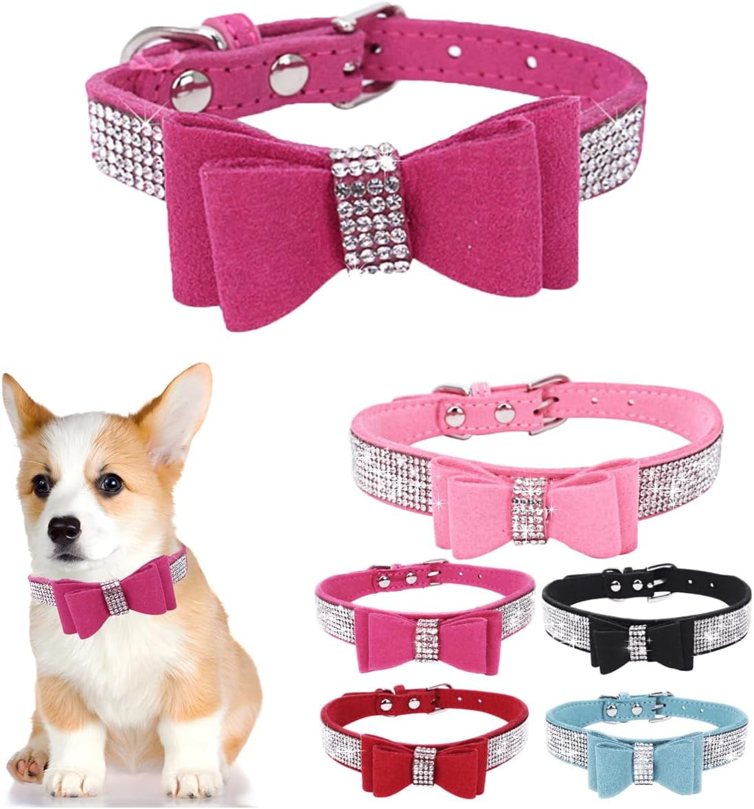 Rhinestone Bowtie Small Dog Collar Diamond Puppy Collars Bow Crystal Bling Jeweled Glitter Girl Female Adjustable for XXSmall X Small Small Medium Large Dogs Walmart