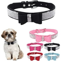 Rhinestone Bowtie Small Dog Collar, Diamond Puppy Collars Bow Crystal Bling Jeweled Glitter Girl Female Adjustable for XXSmall X-Small Small Medium Large Dogs