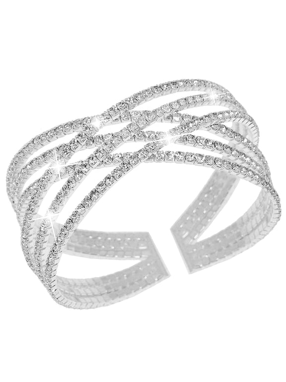 Rhinestone Bracelet for Women Silver Multilayer Cuff Bracelet Craystal Braidal Bracelets Silver