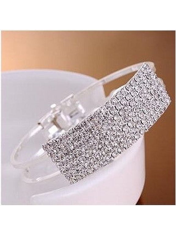 Rhinestone Bracelets: Alloy Multi-Row Inlay Velvet Finish Bracelets For Women, Sparkling Pearl Rhinestone Design, Secure Setting, Perfect For Gifts Or Special Occasions