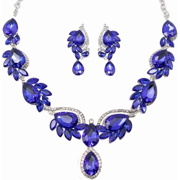 Rhinestone Bridal Bridesmaid Jewelry Sets, Floral Teardrop Statement Necklace, Crystal Wave Prom Wedding Necklace, Dangle Earrings[d361]