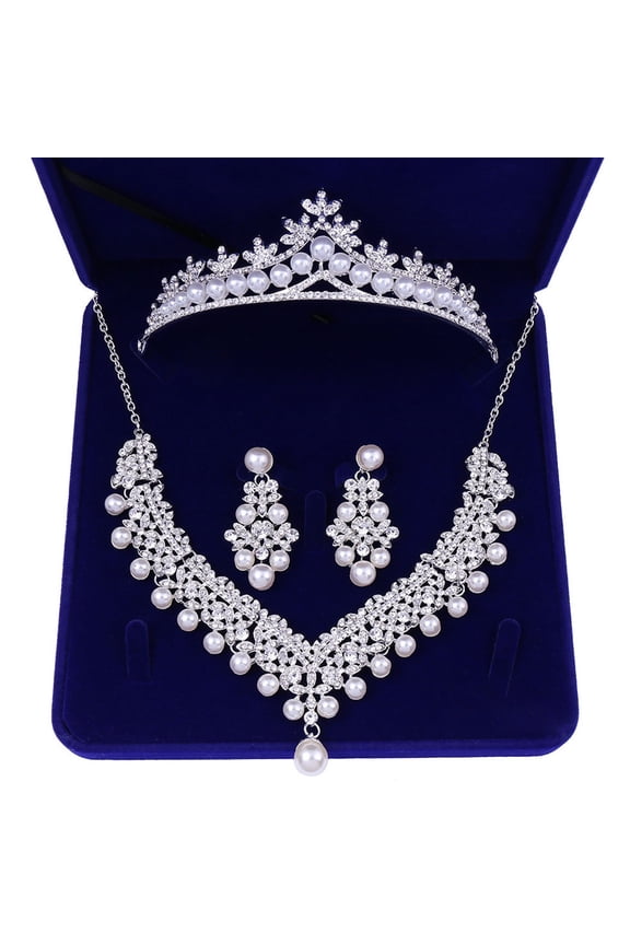 Rhinestone Bridal Jewelry Sets for Women Necklace and Earrings Set with Tiara