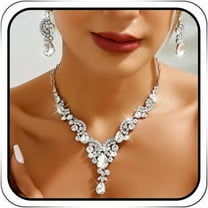 Rhinestone Bridal Necklace Sets Silver Crystal Necklace Bracelet Earrings Set Dressy Prom Wedding Jewelry for Women