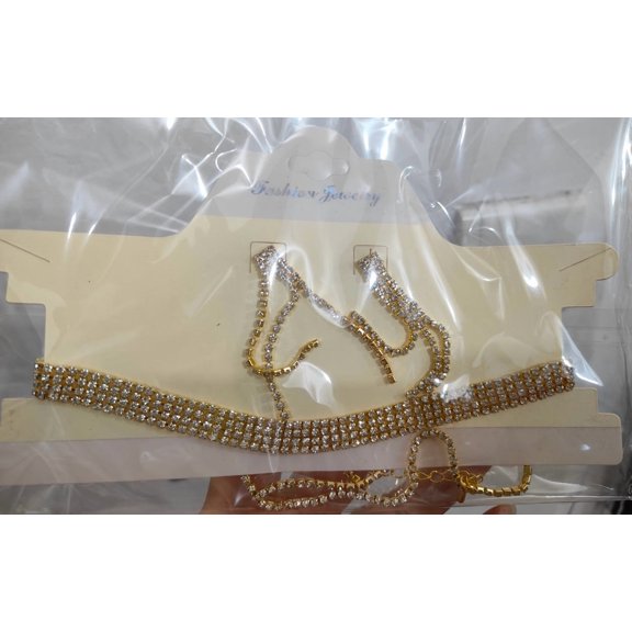 Rhinestone Bridal Wedding Jewelry Sets Black Necklace Earrings Bracelet Ring Set Prom Formal Costume Jewelry Set for Women and Brides