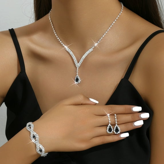 Rhinestone Bridal Wedding Jewelry Sets Gold Necklace Earrings Set Leaf Prom Formal Costume Jewelry Set for Women and Brides