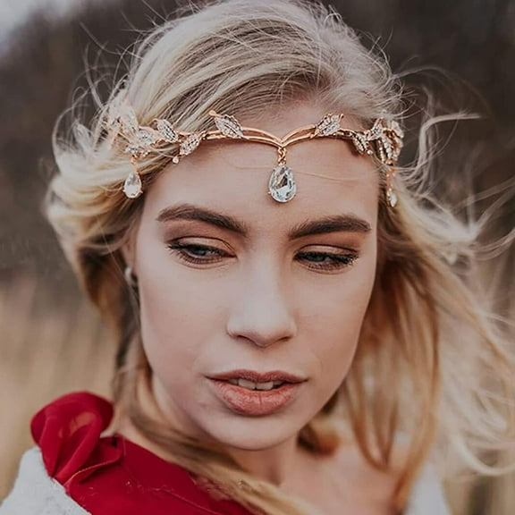 Rhinestone Bride Wedding Headband Leaf Headpiece Bridal Hair Crown for Women and Girls HB072