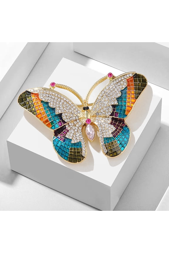 Rhinestone Brooch, Fashion Colorful Exquisite Butterfly Pins For Women's Luxury Temperament Enamel Inlaid Zircon Corsage Accessories Jewelry