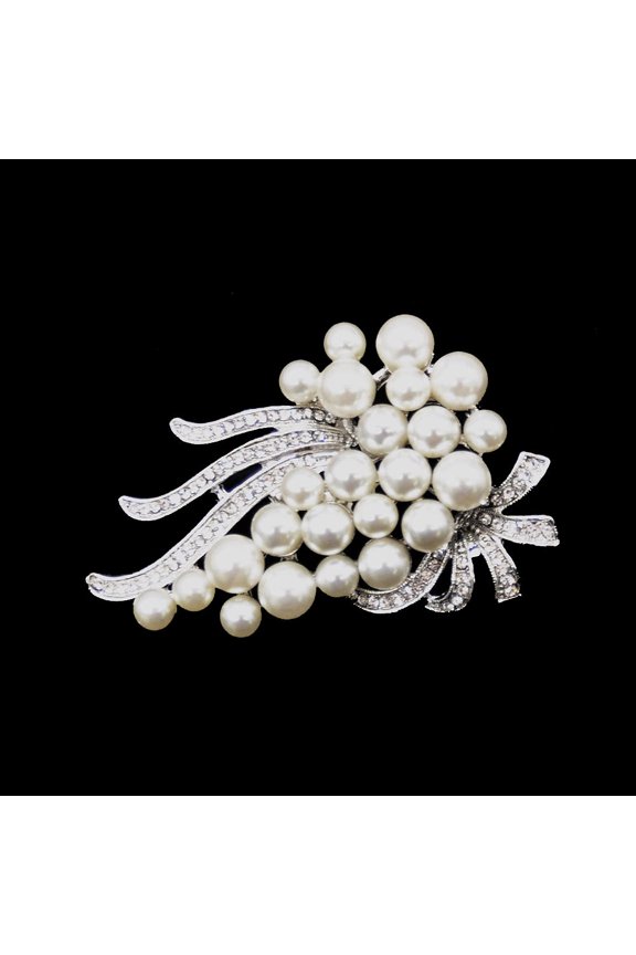 Rhinestone Brooch - Pin-on with Rhinestones and Pearls - BW-180 Sliver
